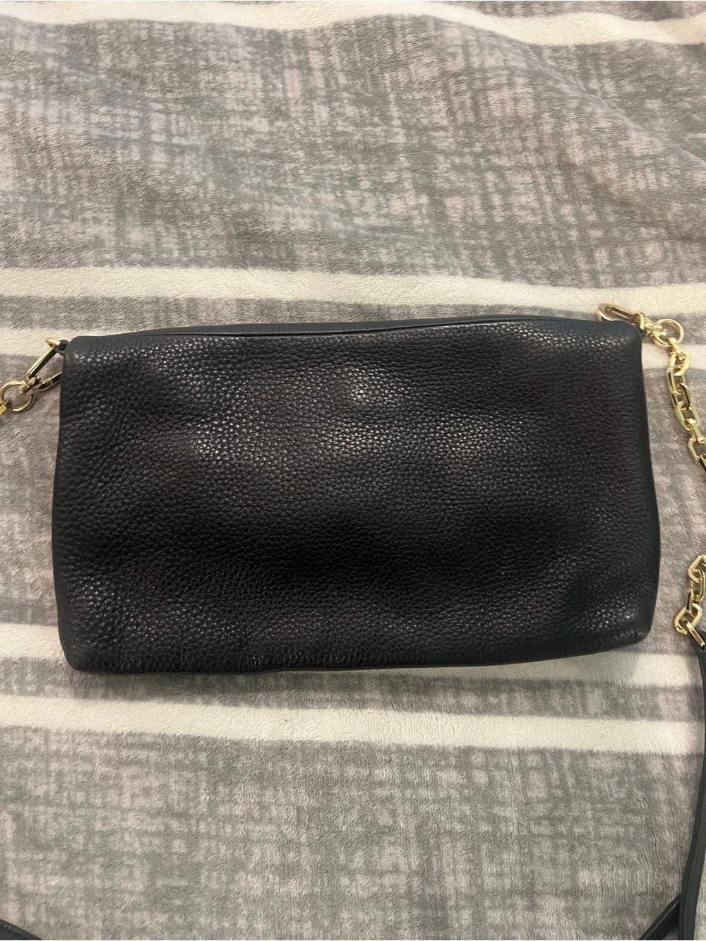 Tory Burch Black Pebbled Leather Crossbody with Gold Chain